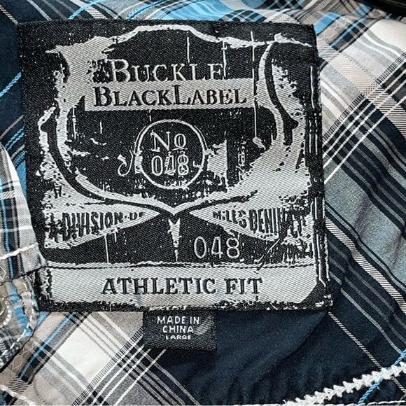 Buckle Black Blue Plaid Long Sleeve Snap DowLarge Men’s - Picture 3 of 16